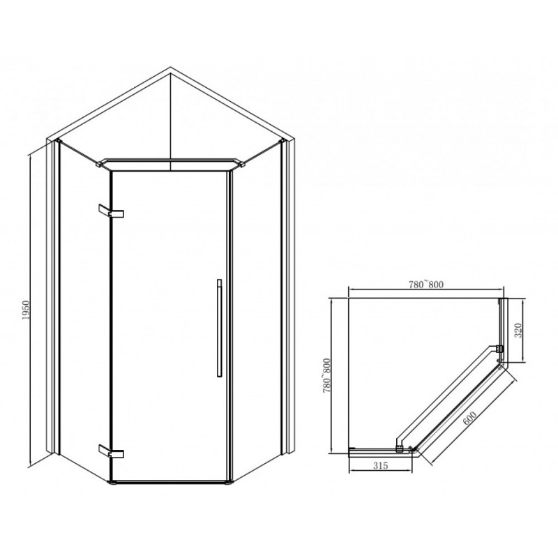 Душевой уголок 80x80х195см Abber AG05080B