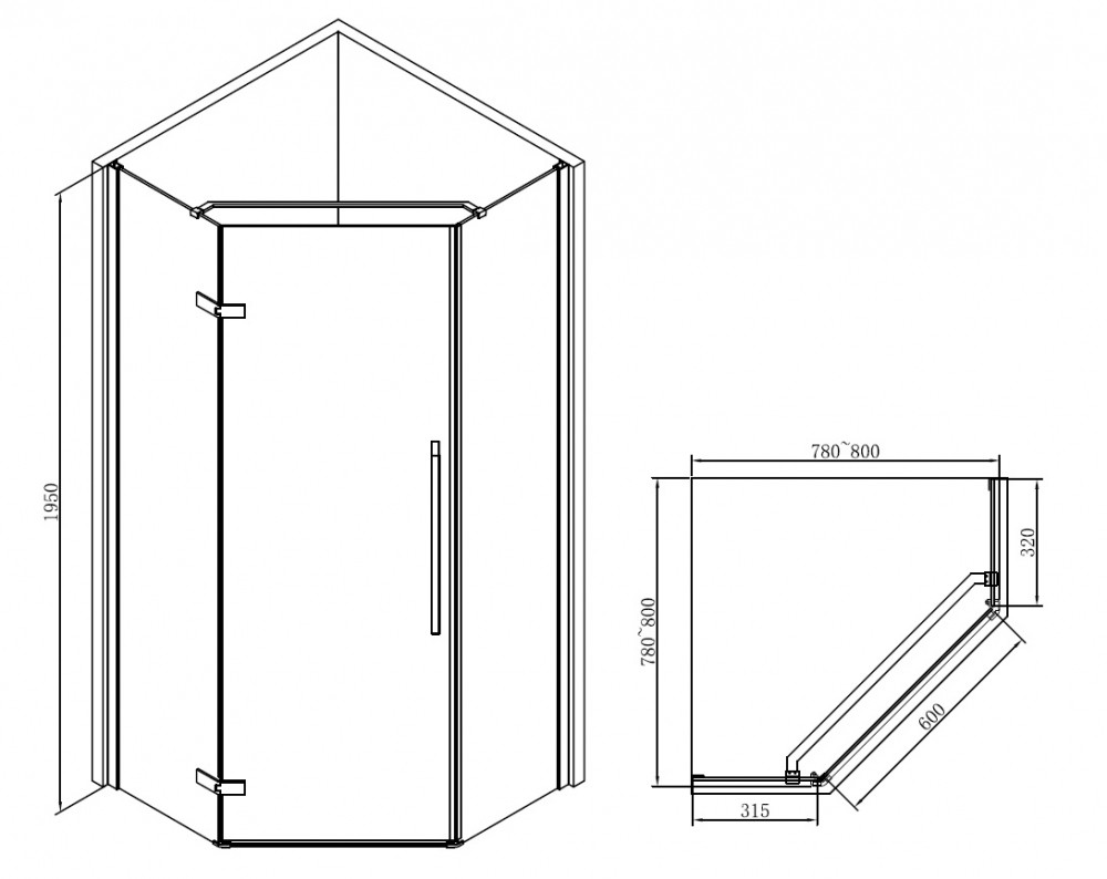 Душевой уголок 80x80х195см Abber AG05080B