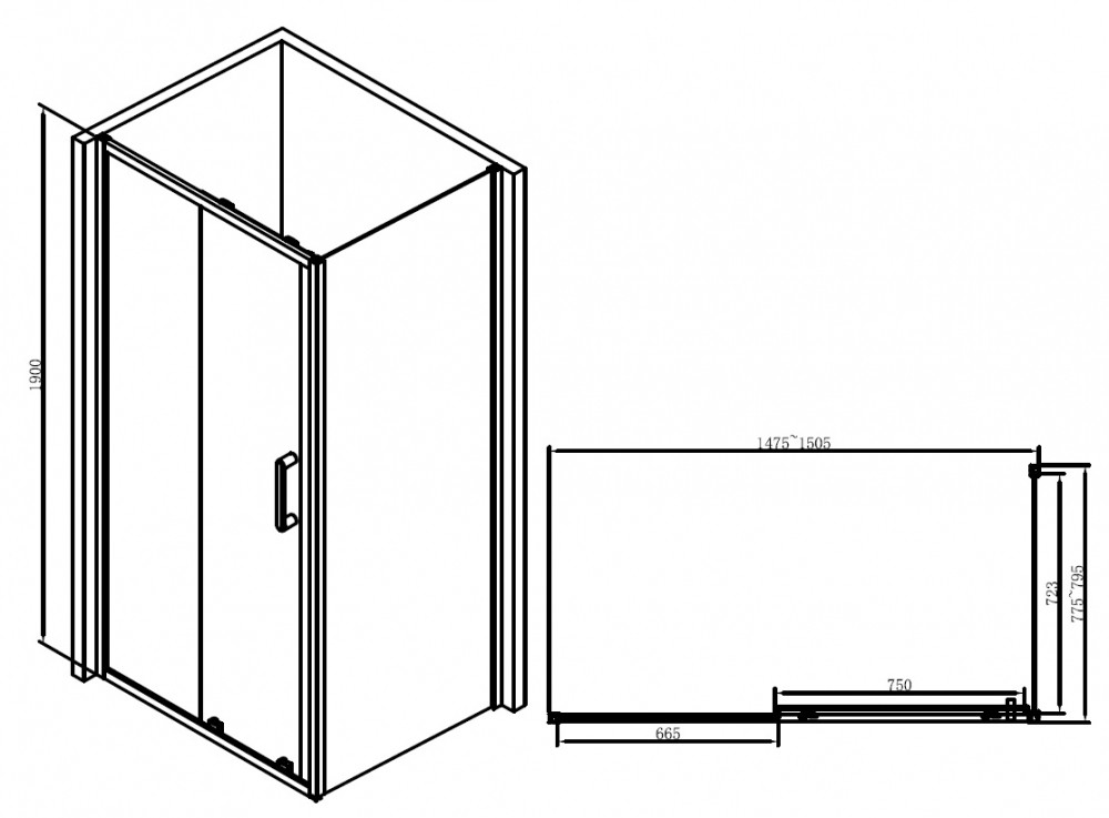 Душевой уголок 150x80х190см Abber AG30150B-S80B