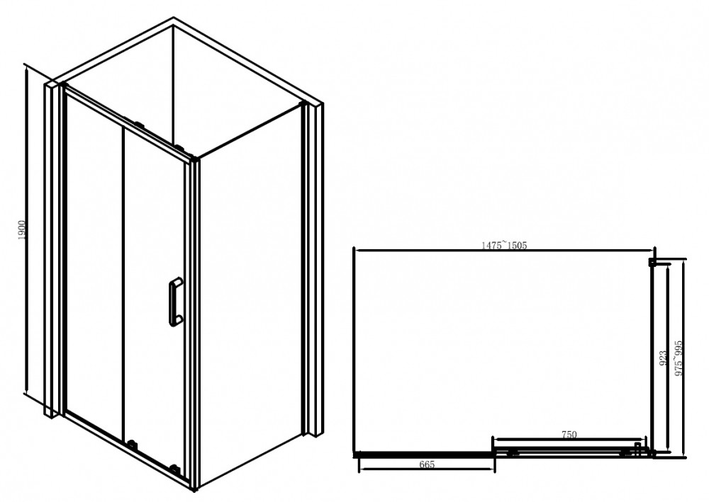 Душевой уголок 150x100х190см Abber AG30150B-S100B