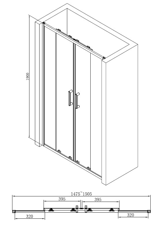 Душевая дверь хром 150x190см Abber AG33150