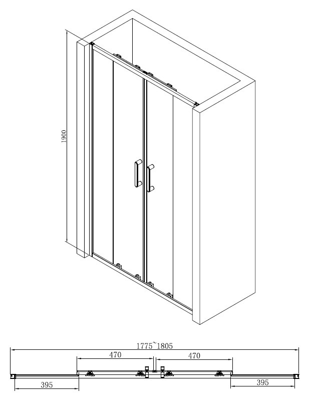 Душевая дверь хром 180x190см Abber AG33180