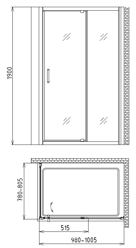 Душевой уголок 100x80х190см Gemy S28191AM-A80M