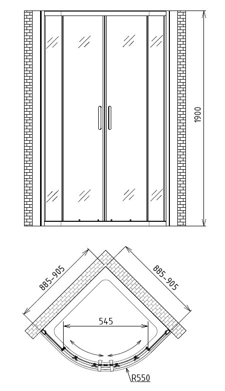 Душевой уголок 90x90х190см Gemy S30072M