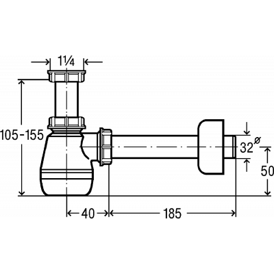 Бутылочный сифон Viega 5555K для биде, без выпуска, 1¼-32