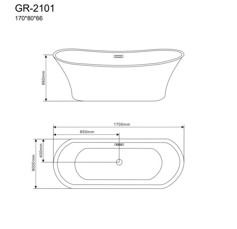 Акриловая ванна отдельностоящая 170x80x66см Grossman GR-2101
