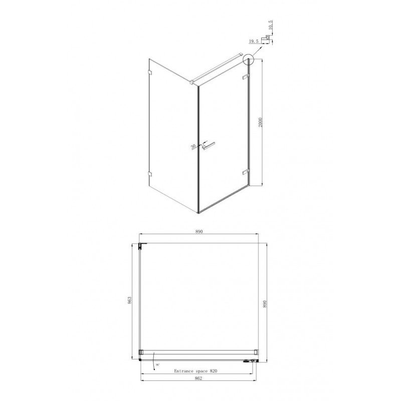 Душевой уголок правый 90x90х200см Abner Ambassador 10011101R