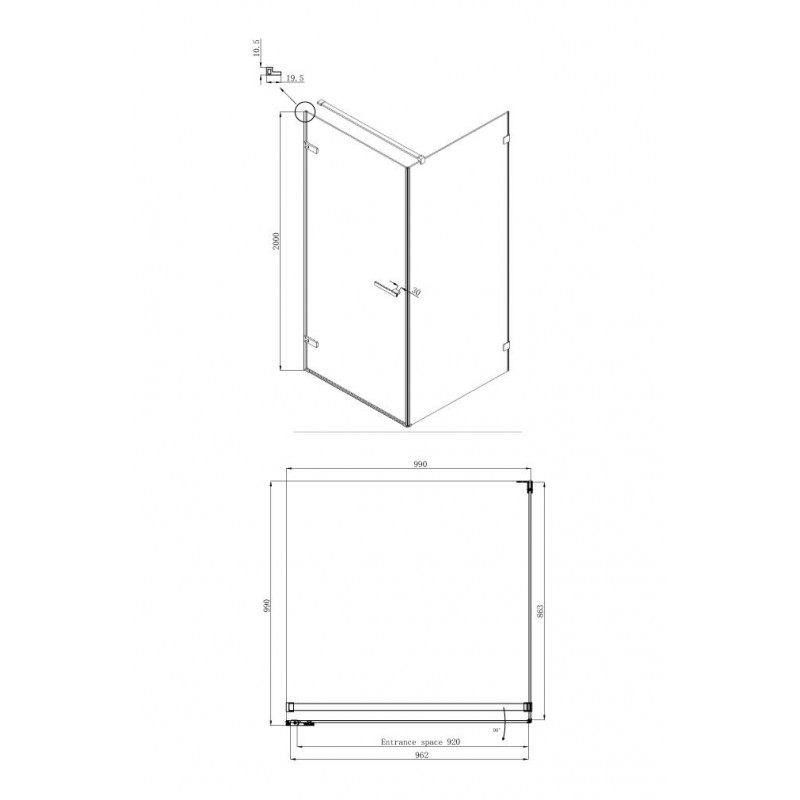 Душевой уголок левый 100x100х200см Abner Ambassador 10011102L