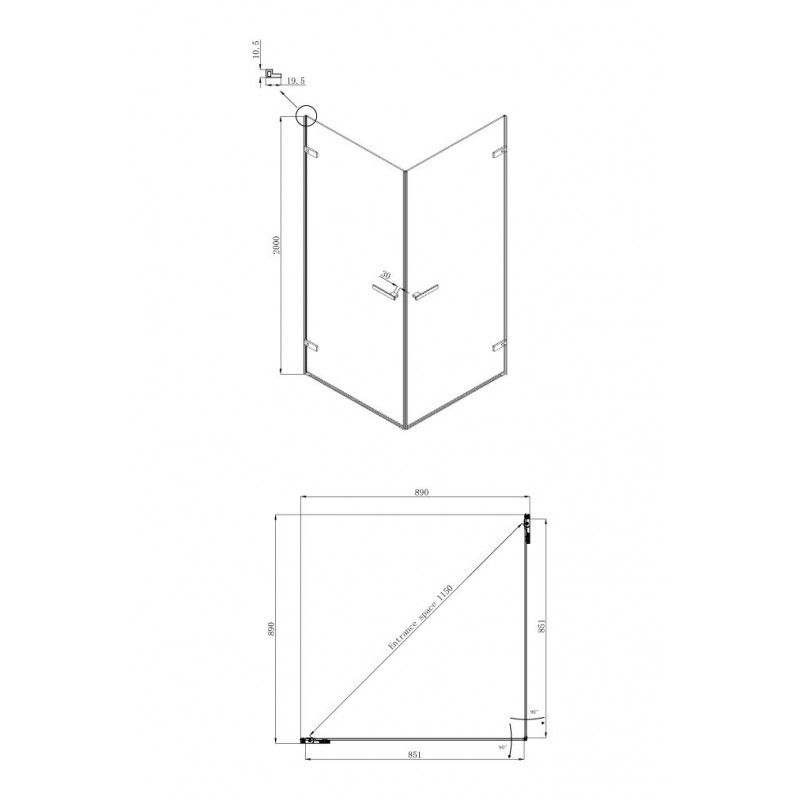 Душевой уголок 90x90х200см Abner Ambassador 10011105