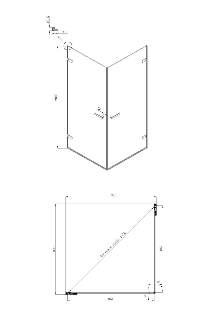 Душевой уголок 90x90х200см Abner Ambassador 10011105