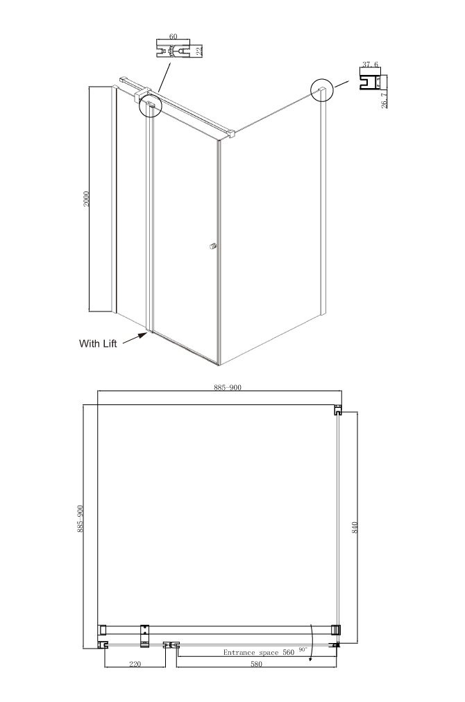 Душевой уголок 90x90х200см Nord Ambassador 13011105