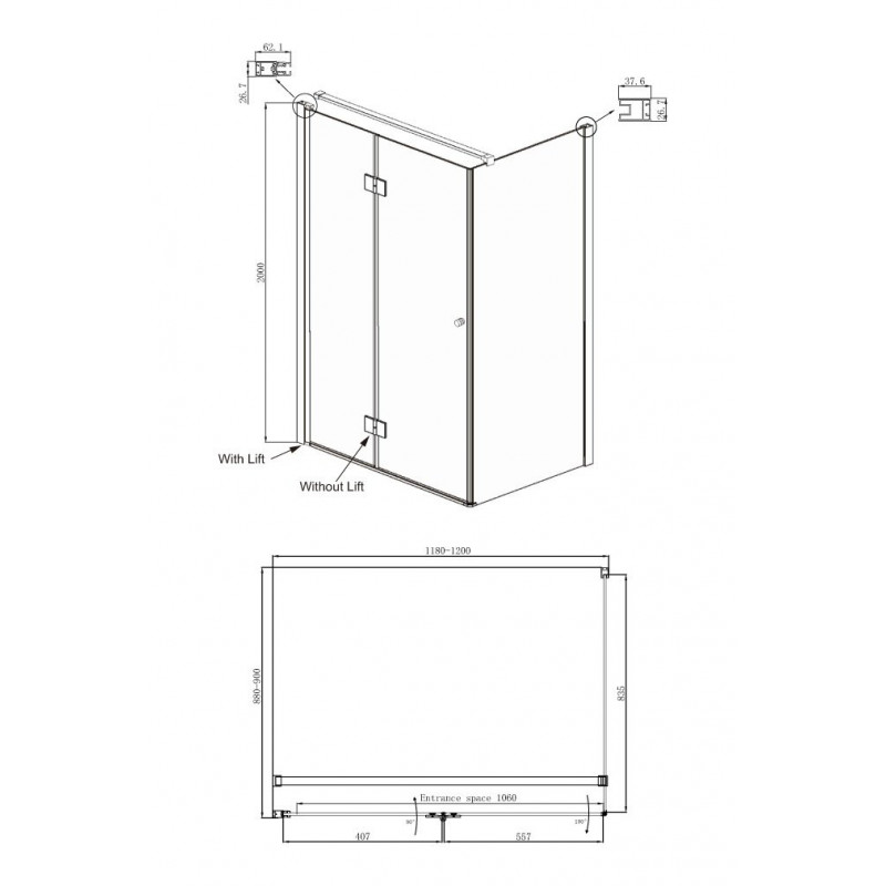 Душевой уголок левый 120x90х200см Daimond Ambassador 12011108L