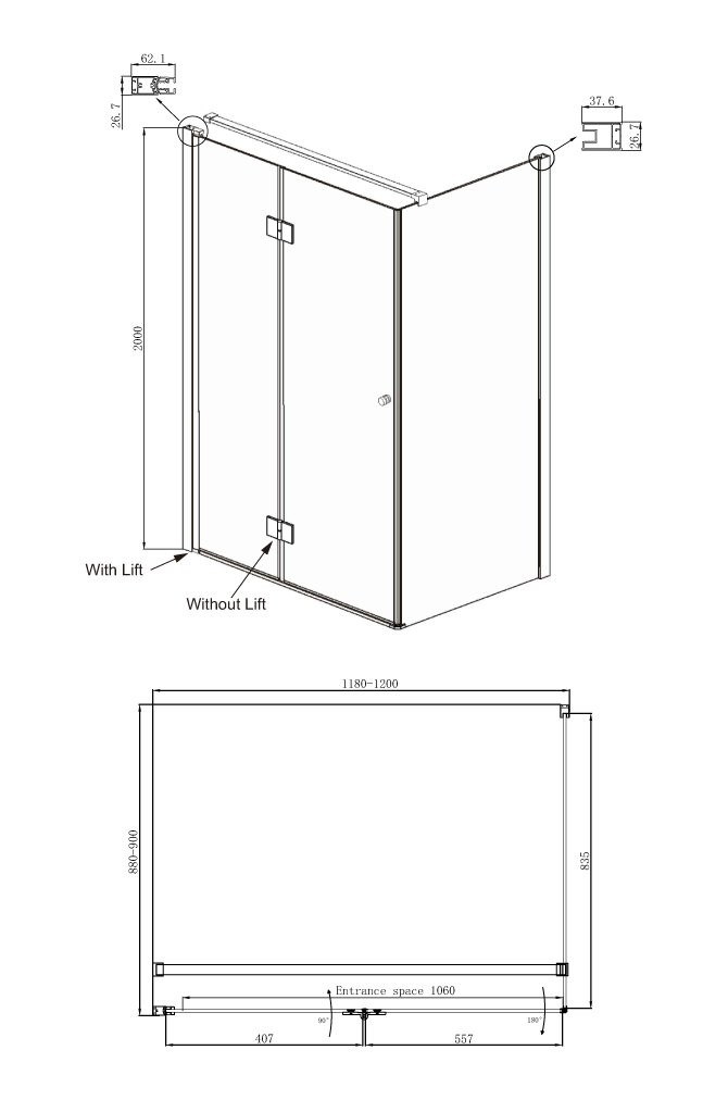 Душевой уголок левый 120x90х200см Daimond Ambassador 12011108L