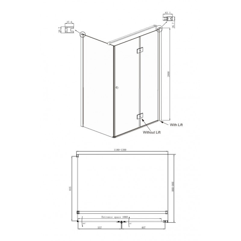 Душевой уголок правый 120x90х200см Daimond Ambassador 12011108R