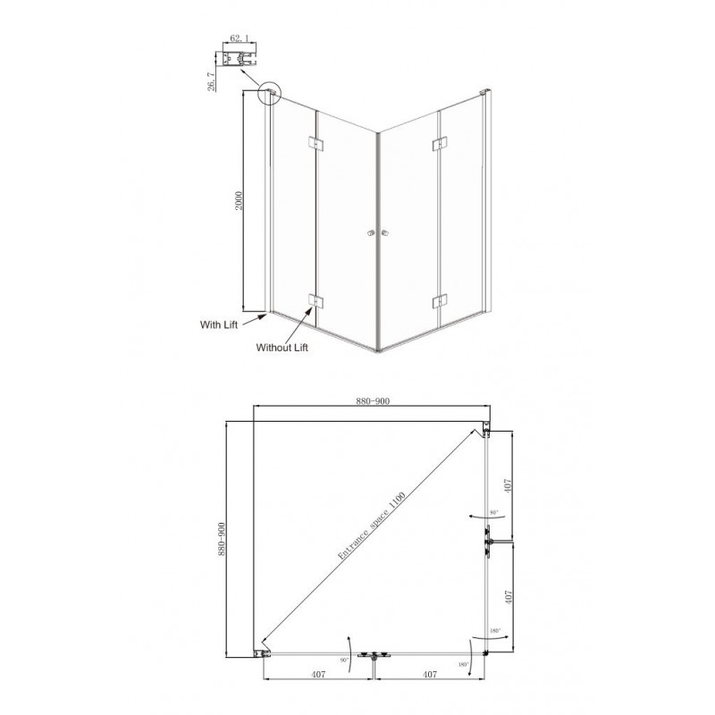 Душевой уголок 90x90х200см Daimond Ambassador 12011109
