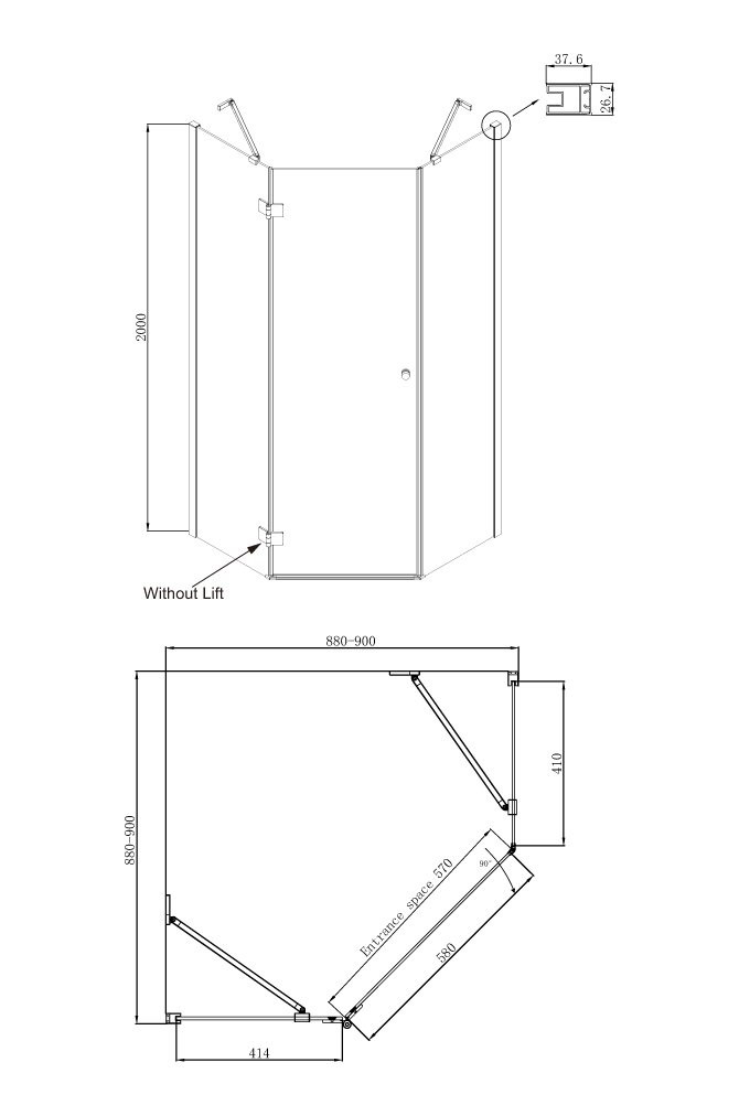 Душевой уголок левый 90x90х200см Daimond Ambassador 12011111L