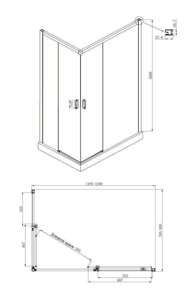 Душевой уголок правый 120x80х200см Queen Ambassador 11011106R