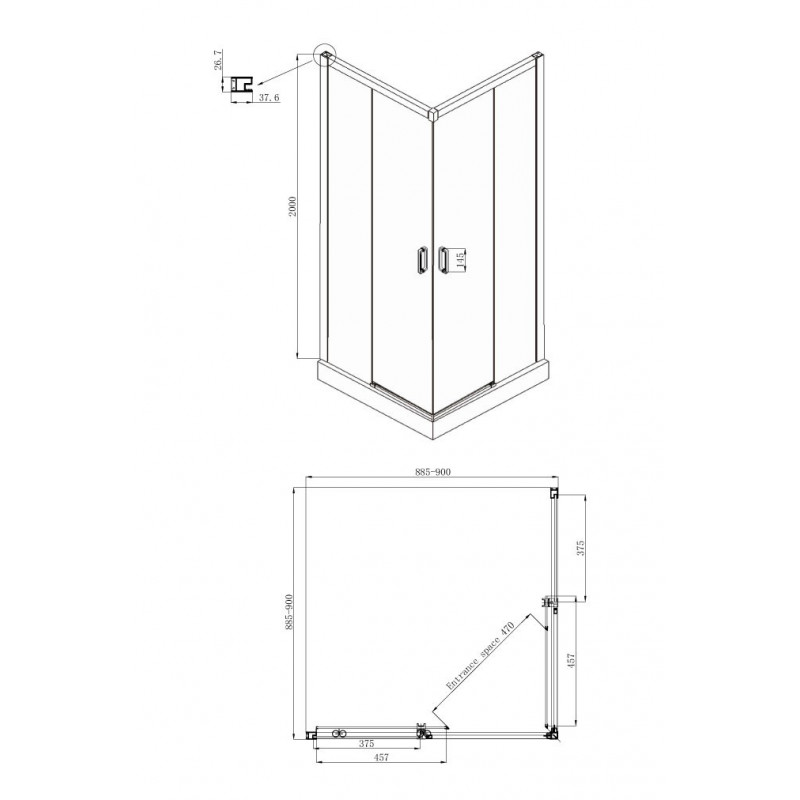 Душевой уголок 90x90х200см Queen Ambassador 11011203Black