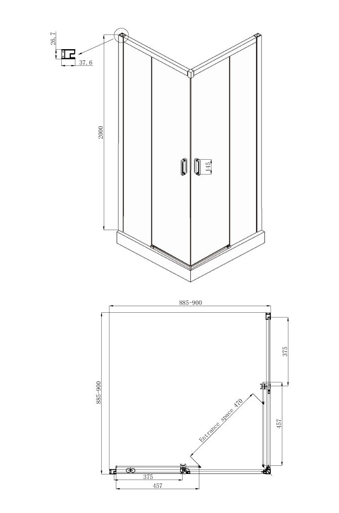Душевой уголок 90x90х200см Queen Ambassador 11011203Black