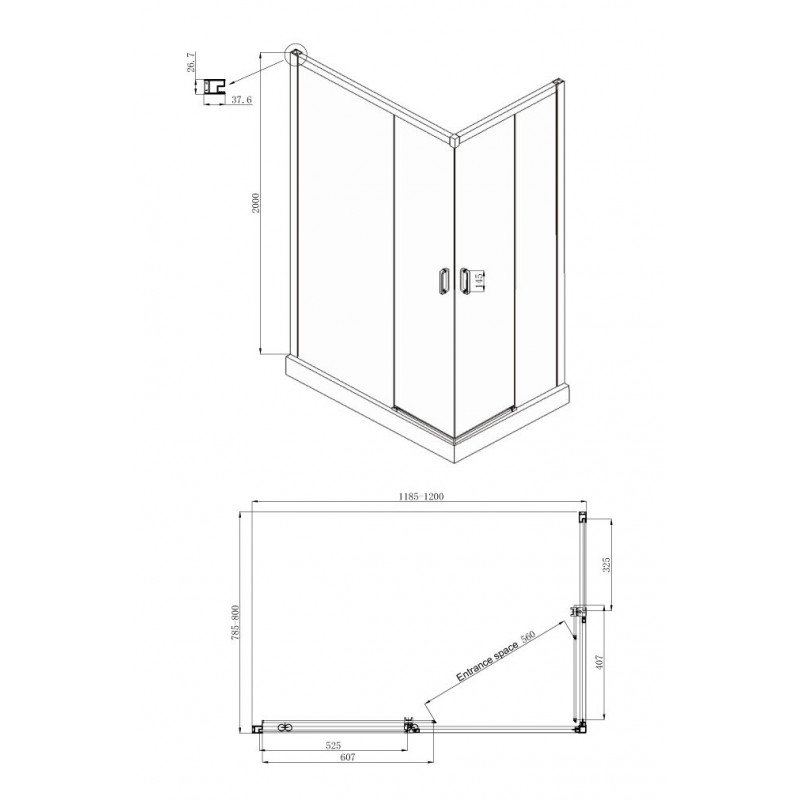 Душевой уголок левый 120x80х200см Queen Ambassador 11011205LBlack