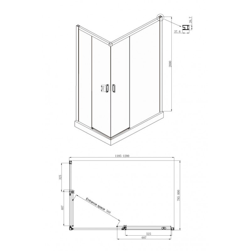 Душевой уголок правый 120x80х200см Queen Ambassador 11011205RBlack