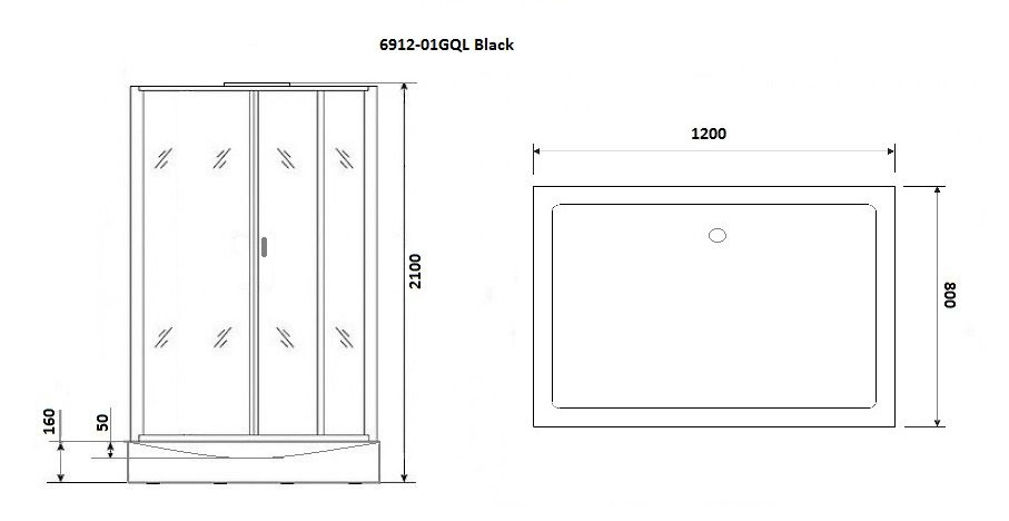 Душевая кабина левая 120x80х210см Niagara NG-6912-01GQL BLACK