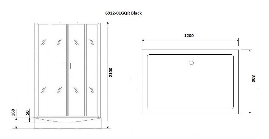 Душевая кабина правая 120x80х210см Niagara NG-6912-01GQR BLACK