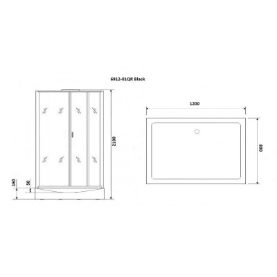 Душевая кабина правая 120x80х210см Niagara NG-6912-01QR BLACK