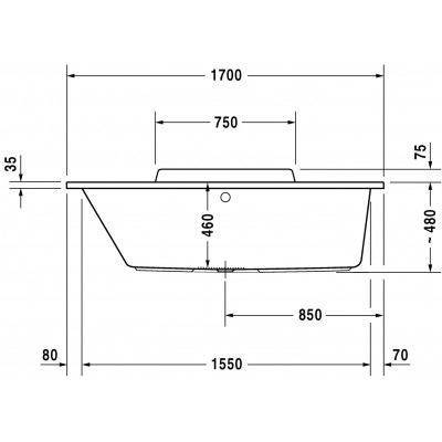 Ванна 170x70 Duravit Durastyle прямоугольная, встраиваемая версия или версия с панелями, с наклоном для спины слева, акрил