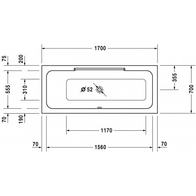Ванна 170x70 Duravit Durastyle прямоугольная, встраиваемая версия или версия с панелями, с наклоном для спины слева, акрил
