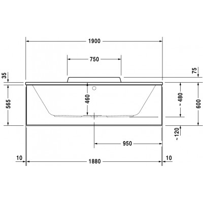 Ванна 190x90 Duravit Durastyle прямоугольная, встраиваемая версия или версия с панелями, с двумя наклонами для спины, акрил