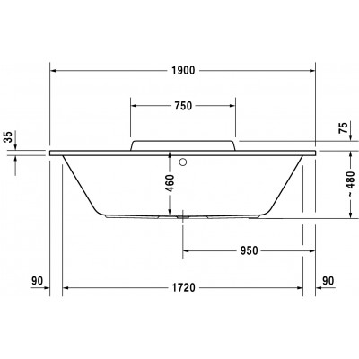 Ванна 190x90 Duravit Durastyle прямоугольная, встраиваемая версия или версия с панелями, с двумя наклонами для спины, акрил