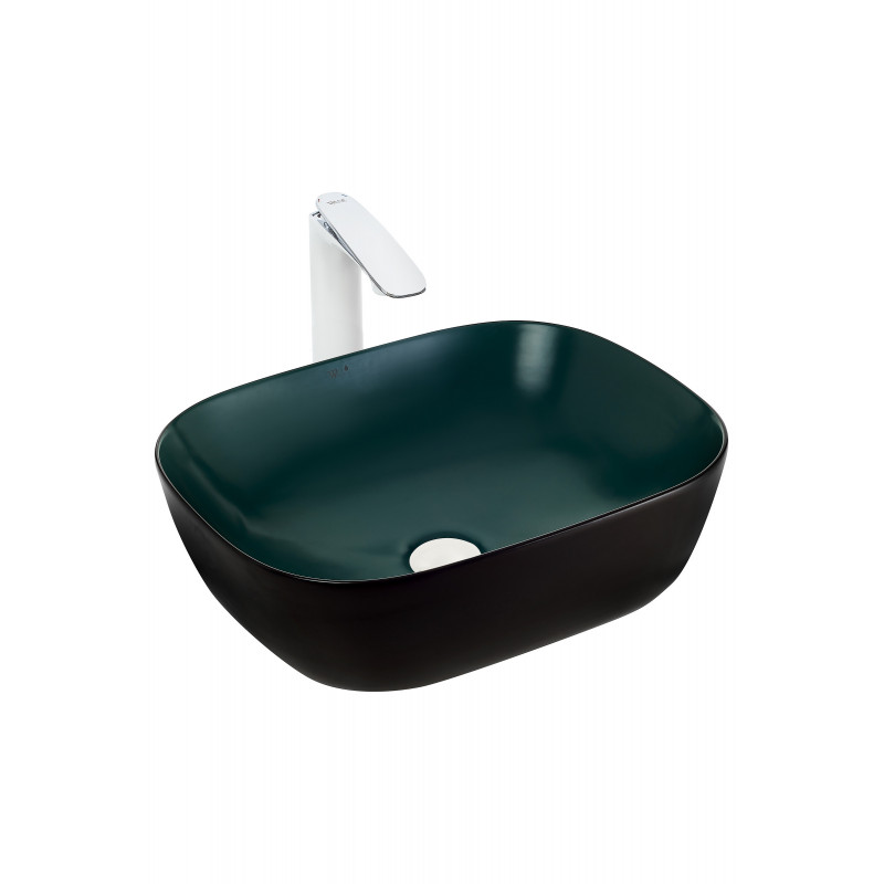 Накладная раковина чёрно-зелёная 49х39,5х15см Welt Wasser WW SK ELBACH M2143 BBG