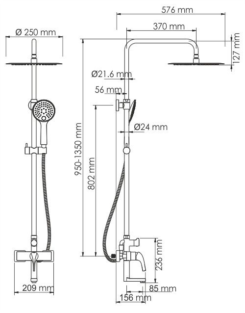 Душевая комплект со смесителем WasserKraft Sauer A17101 золото
