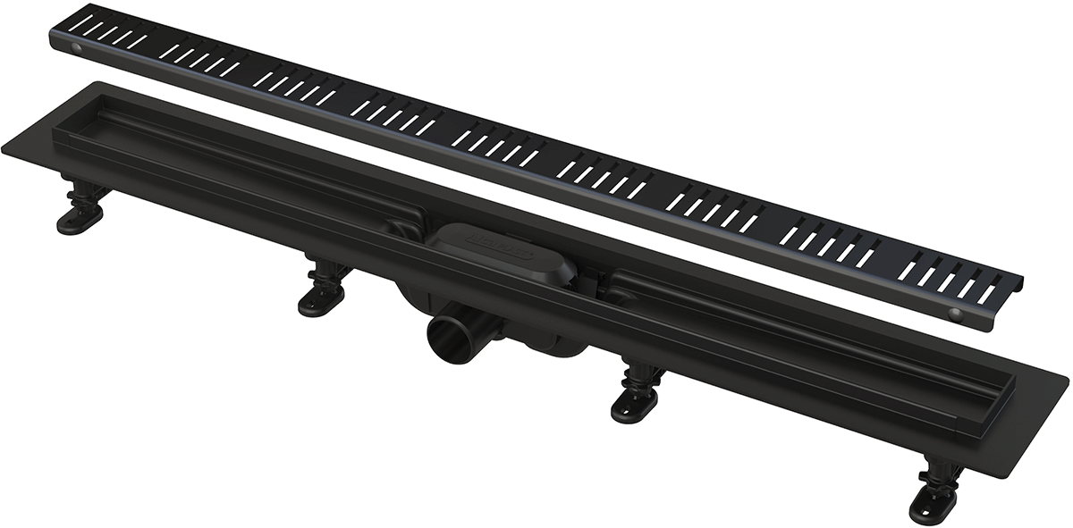 Водоотводящий желоб Alca Plast APZ10BLACK SIMPLE с порогами для перфорированной решетки черный-мат