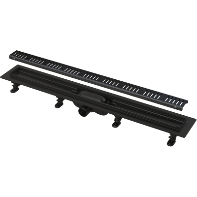 Водоотводящий желоб Alca Plast APZ10BLACK SIMPLE с порогами для перфорированной решетки черный-мат