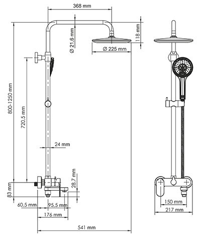 Душевая стойка с термостатическим смесителем чёрная WasserKraft A17401